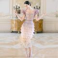 Scz060 Luxury Feathers Tassel Lilac Dubai Evening Dresses for Women Wedding Party Arab Ankle Length Midi Formal Gowns
