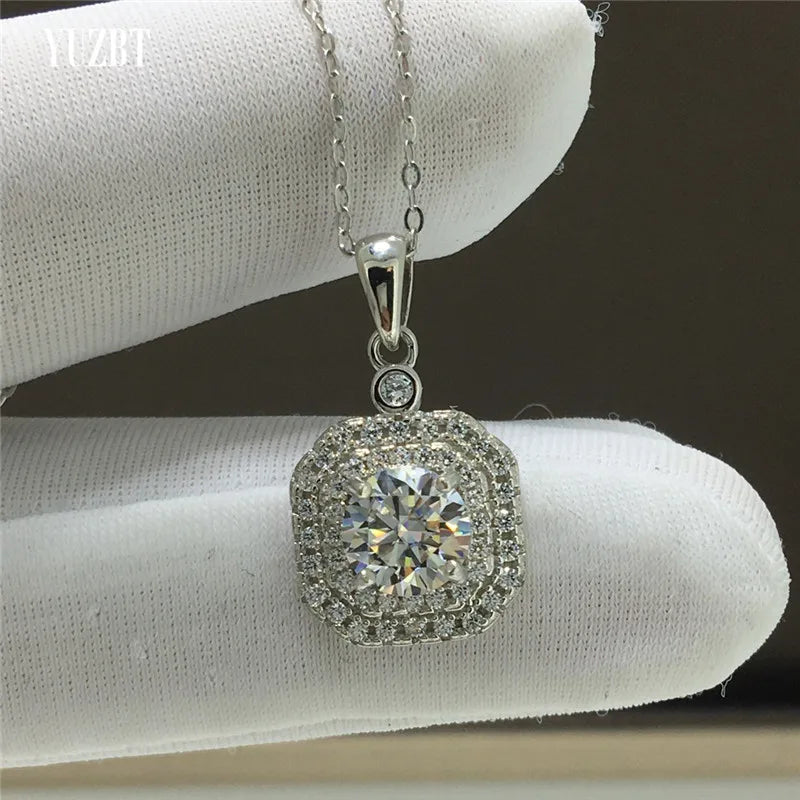Silver 925 Original 1 Carat 6.5mm Diamond Test Past Brilliant Cut D Color Moissanite Square Shape Pendant Necklace Fine Jewelry
