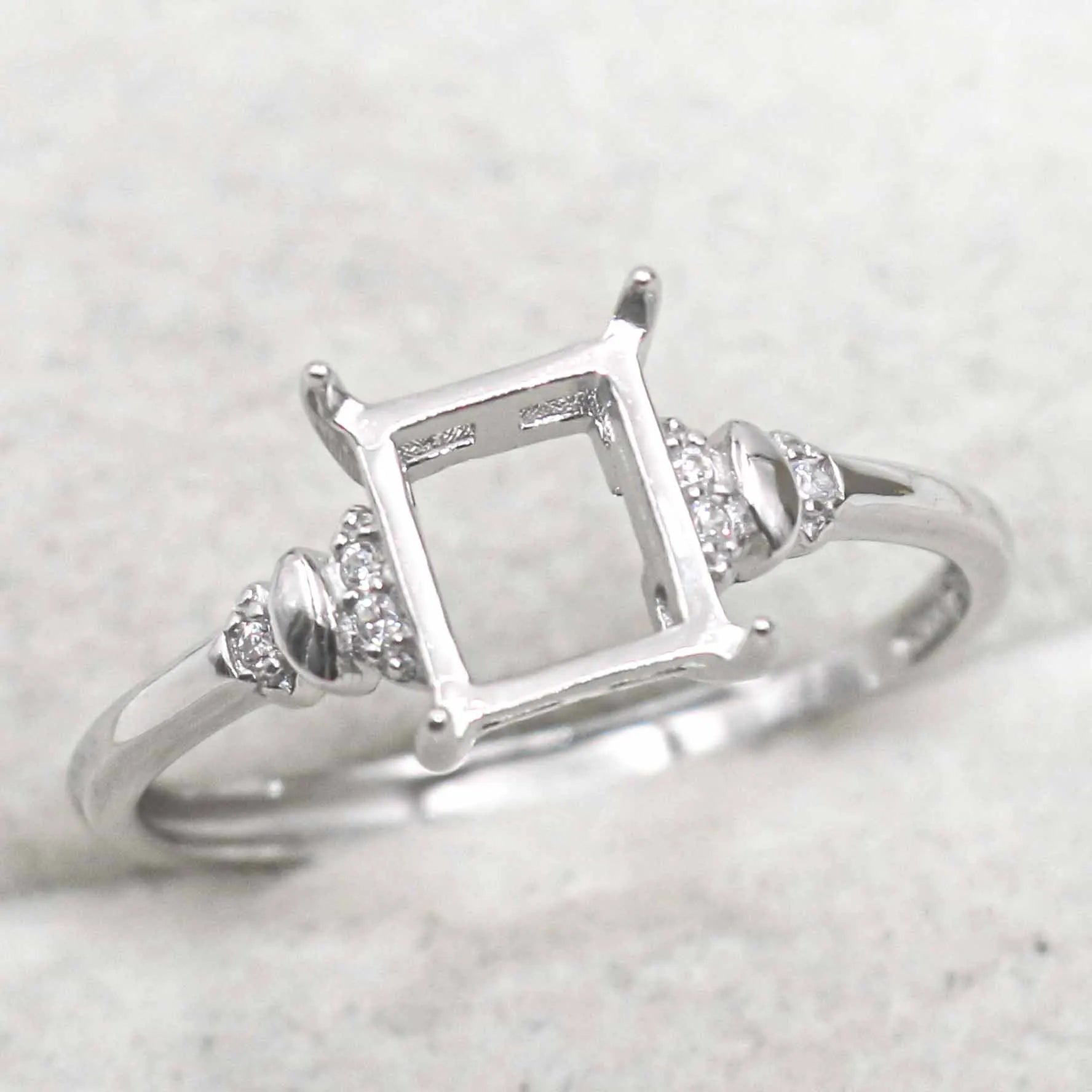 Sterling Silver 6*7mm Semi Mount Ring Square Shape Empty Frame Blank Claws Setting S925 Base Without Center Stone for Inlay DIY