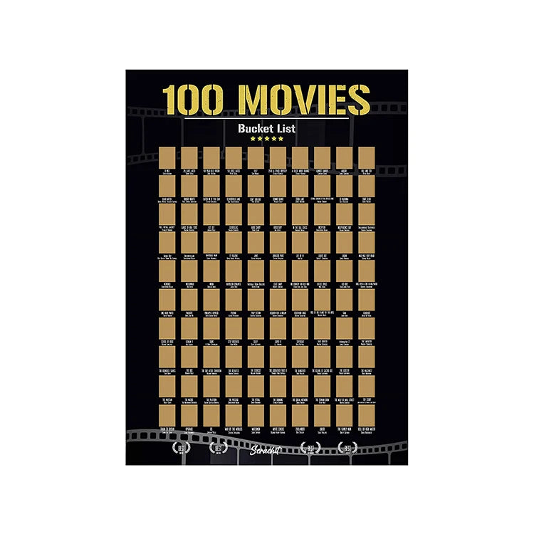 100 Colorful Icons Custom Must to See 100 Movies Bucket List Screen Printed Art Paper Scratch off Poster
