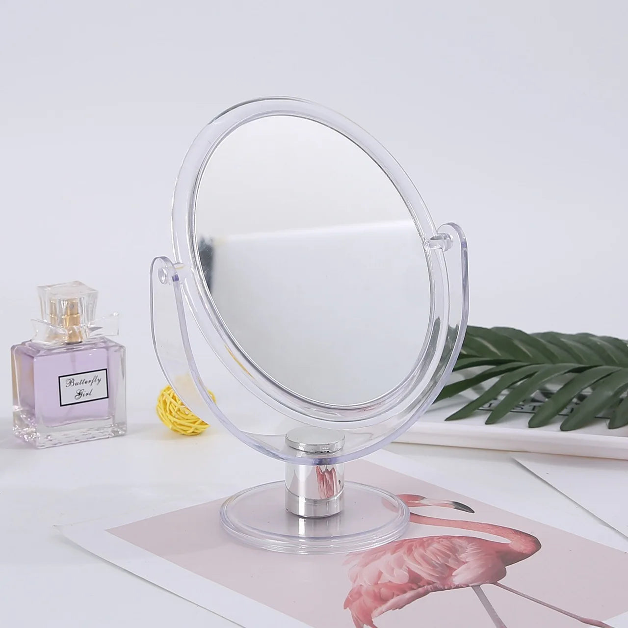 Wholesale Luxury 7-Inch Double Sided Foldable Silver Finish Cosmetic Mirror 1X/10X Magnification 360 Degree Makeup Mirror