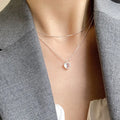 Dreamy Double Heart Necklace 925 Sterling Silver with an Adularescent Moonstone Layered & Ethereal Fine Jewelry