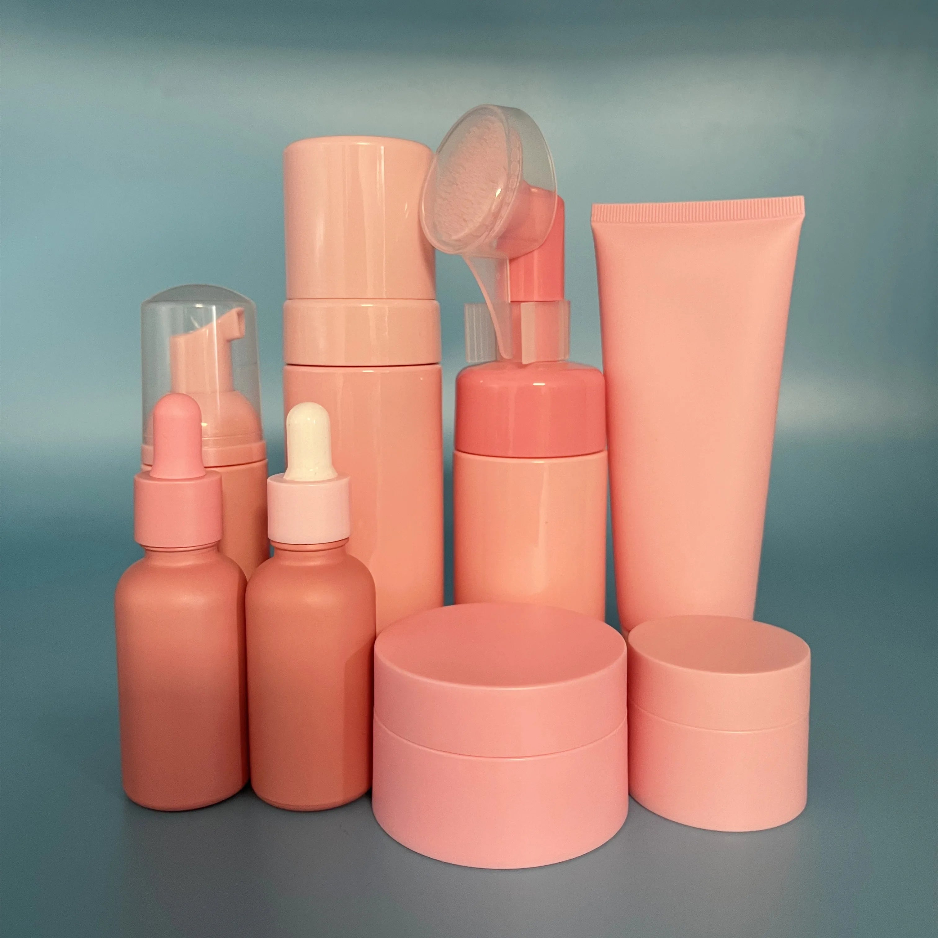 High Quality Make up Set Cosmetics15ml  30ml  40ml 100ml 120ml  15g 30g pink Cosmetic Lotion Glass Bottle Packaging Set