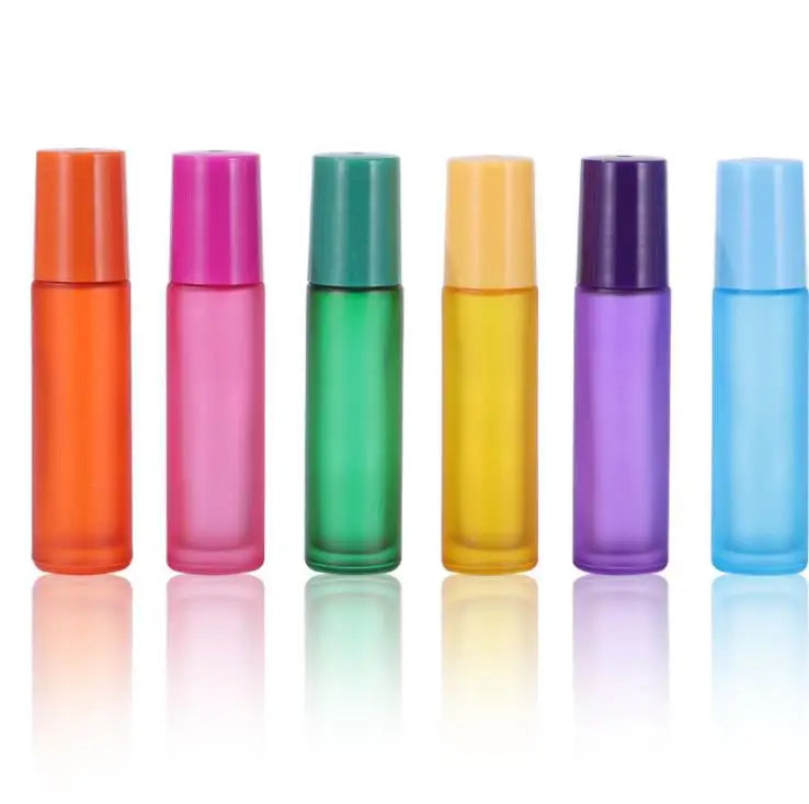 10ml Frost Color Glass Roll on Bottle  Essential Oil Bottle with Steel Roller and Colorful Plastic Cap