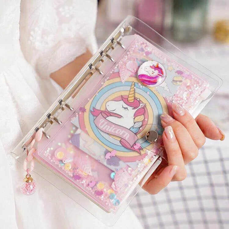Cute Sequins Transparent PVC unicorn DIY Loose-leaf Binder Spiral Notebooks Traveler Journal Set Stationery Supplies A5A6