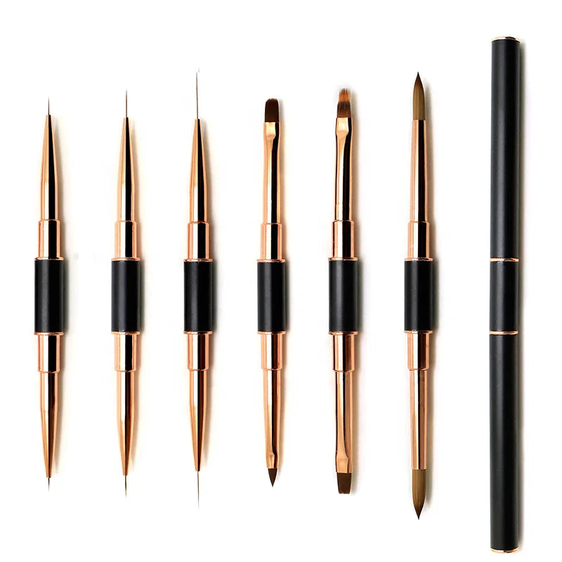 YALIXIN Professional Nail Gel Brush Custom LOGO Double-Head UV Gel Liner Flat Nylon Hair Professional for Nail Art Metal Handle