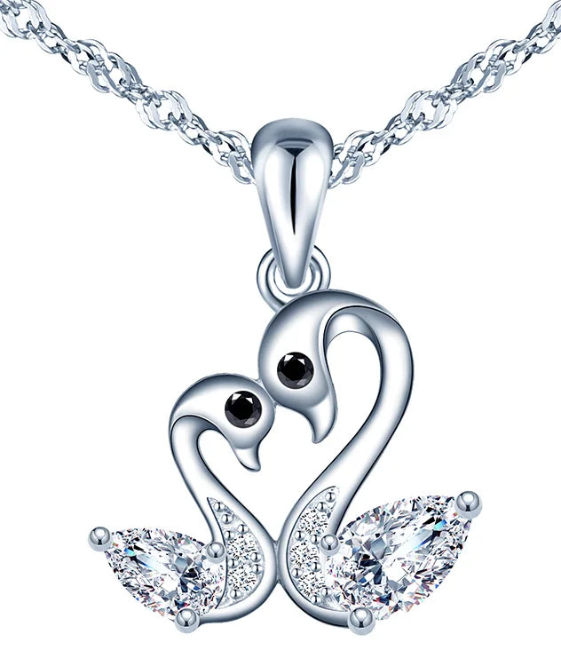 Wholesale 925 Sterling Silver Double Swan Necklace with Zircon Trendy Statement Piece for Women's Engagement Wedding Gifts Party