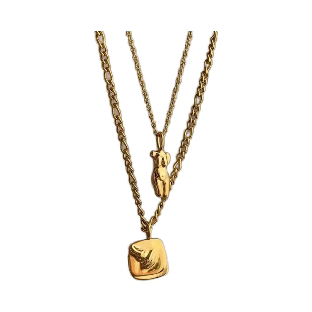 2022 Designer Stainless Steel 18K Gold Plated Chain Necklace Abstract Body & Face Pendant for Weddings & Parties