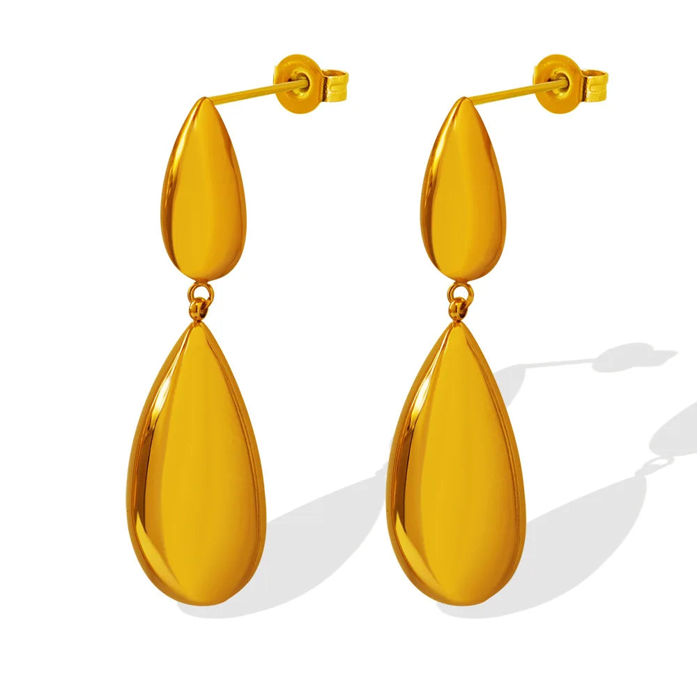 Hypoallergenic Jewelry 18K Gold Plated Exaggerated Geometric Dangle Stainless Steel Waterdrop Shaped Stud Earrings YF2870