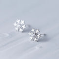 Simple Elegant 925 Sterling Silver Clear CZ Zircon Snowflake Stud Earrings for Girls Christmas Gifts