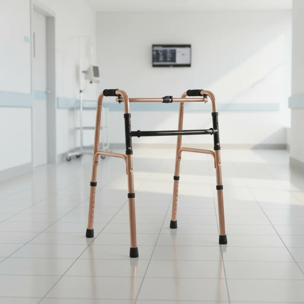 Lightweight Aluminium Alloy Gold Color Height Adjustable Foldable Walker Walking Frame for Disabled CY-ZG932