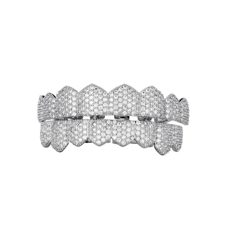 New Wholesale Top Bottom Teeth Grillz Set Zirconia Punk Teeth Mouth Dental Gold Iced Out Grillz for Women Men Body Jewelry