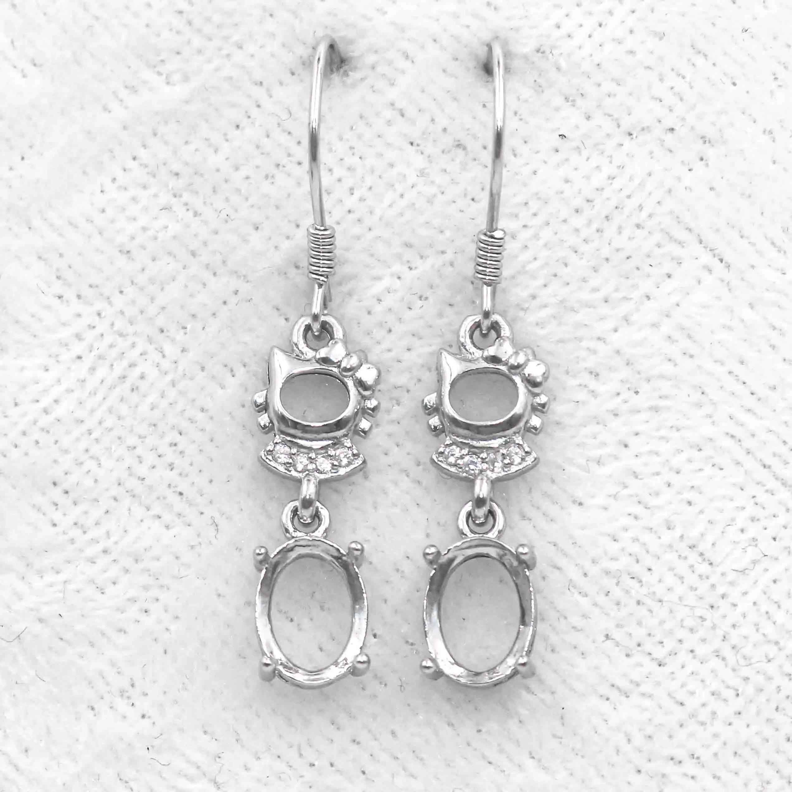 Sterling Silver 6*8mm Semi Mount Hook Earrings Empty Support Blank Claws Setting S925 Base Without Center Stone for DIY Inlay