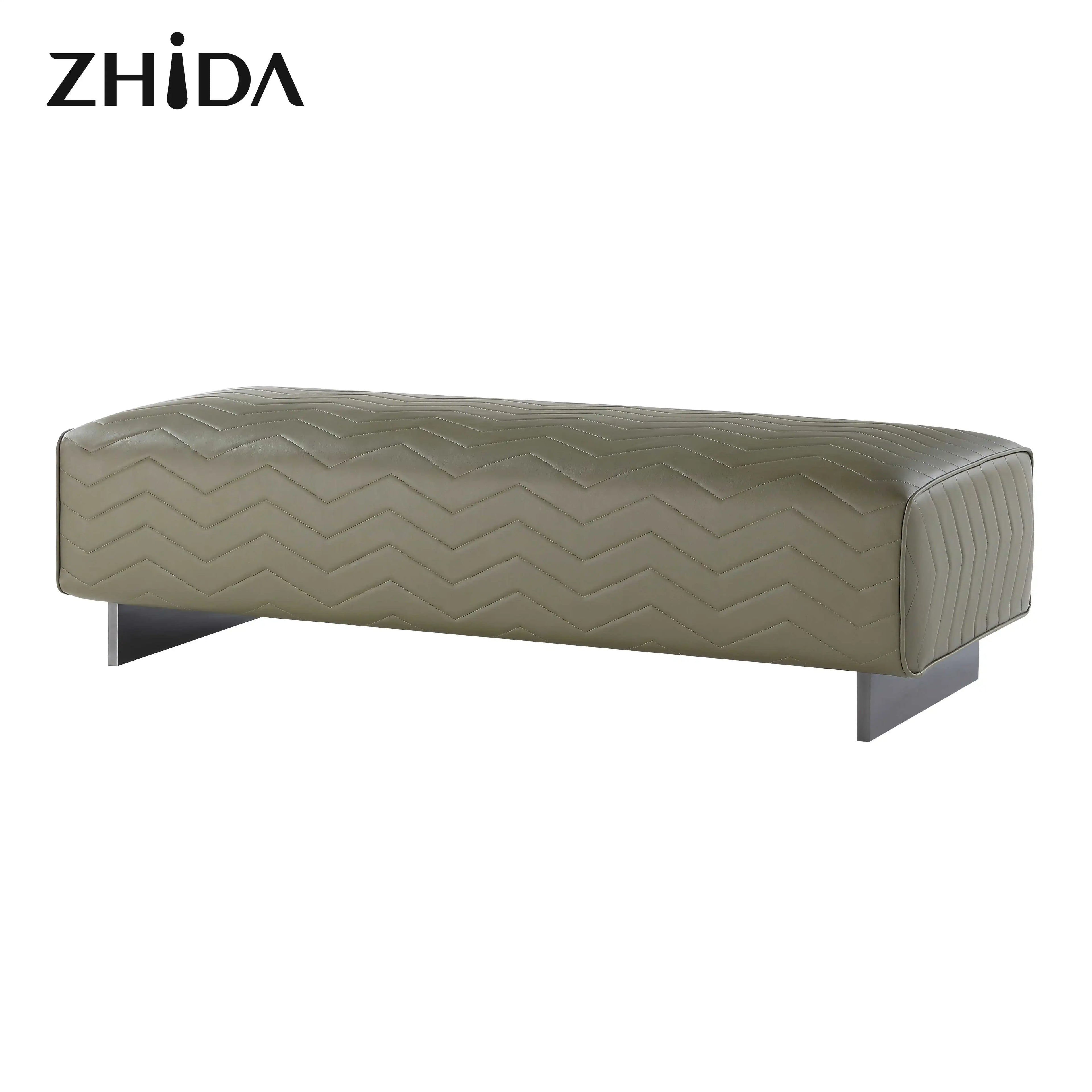 Luxury Modern Extendable Bedroom PU Leather Upholstered Bench Bed End Stool Metal Base Apartment Green Bench Hotel