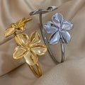 Waterproof Stainless Steel Double Flower Cuff Bracelet Bangle Women Gold Metal Floral Bracelets Waterproof Party Jewelry