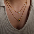 New Trendy 18K Gold Plated Natural Black Agate Stone Oval Stainless Steel Necklace Charms for Women in 2024