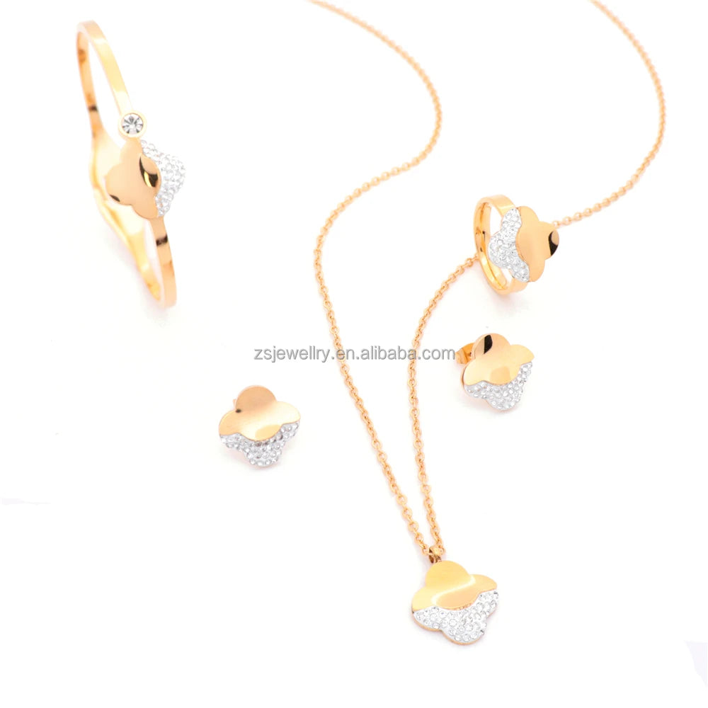 Indian Traditional Wedding 18K Gold Plated Dubai Style Stainless Steel Gemstone Bracelet Set 4Pcs for Women Girls for Parties