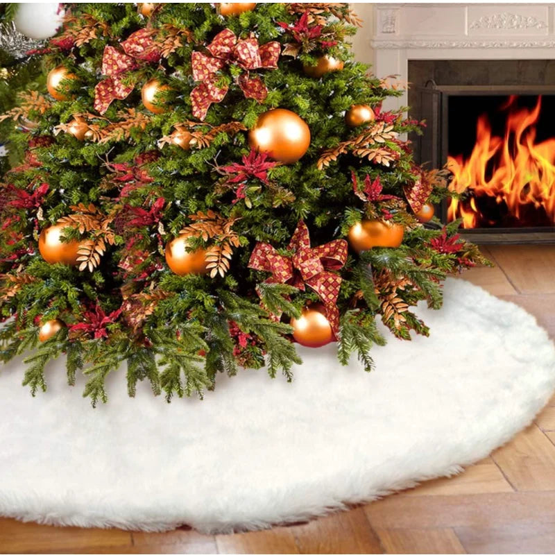 Large White Tree Skirt Xmas Faux Fur Tree Skirt Christmas 60 Inch Tree Skirt for New Years Eve