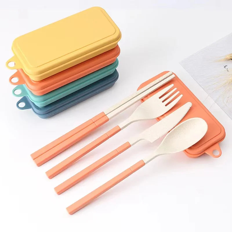 Reusable Colorful Wheat Straw Cutlery Set Portable Cutlery Detachable Travel Utensil Set