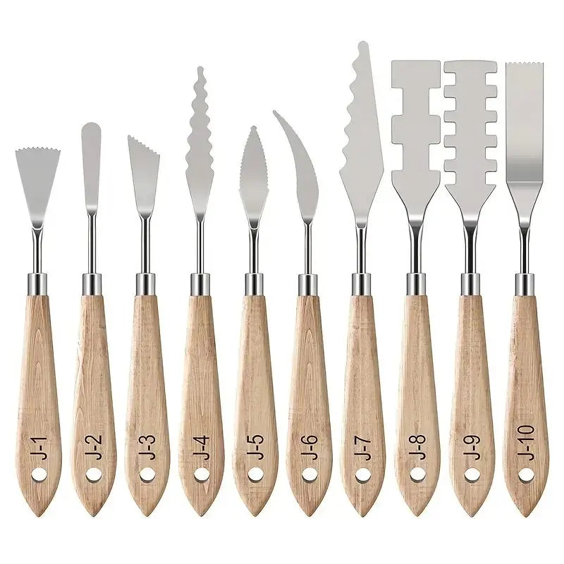 10 Pcs Special Shape Stainless Steel Blade Palette Knife Paint Knives Set with Wooden Handles for Oil Acrylic Shisanyue Brand