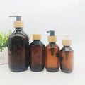 100ml 200ml 300ml 400ml 16oz 500ml Pet Plastic Amber boston Round Shampoo Bottles Soap Dispenser Bottle with Bamboo Lotion Pump