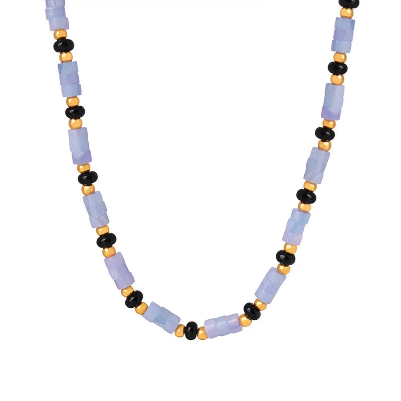 Luxury Trendy 18k Gold Tarnish Free 316l Stainless Steel Handmade Natural Stone Beaded Necklaces Jewelry Women