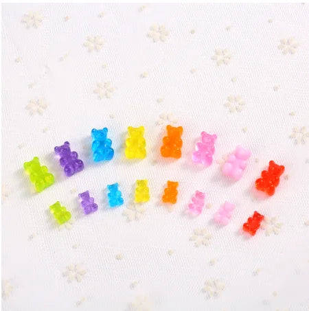 100pcs Resin Mini Gummy Bear Cabochons Flat Back Resin Cartoon Animal Candy Flatbacks Slime Charms Earring Jewelry Supplies