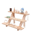 Multi-functional 3-Tier Wood Earrings Jewelry Display Stand Ladder Design with Grooved Lines Container for Your Valuable Pieces