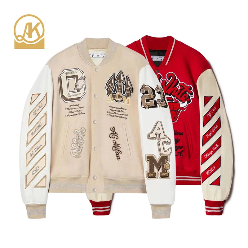 Custom Logo Vintage Casual Hip Hop Varsity Jacket Wool Bomber Leather Sleeve Letterman Style for Winter