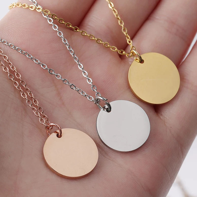 Custom Logo Engraved Stainless Steel Sublimation Blanks Necklace Disk for Women & Men Wedding Jewelry Customization