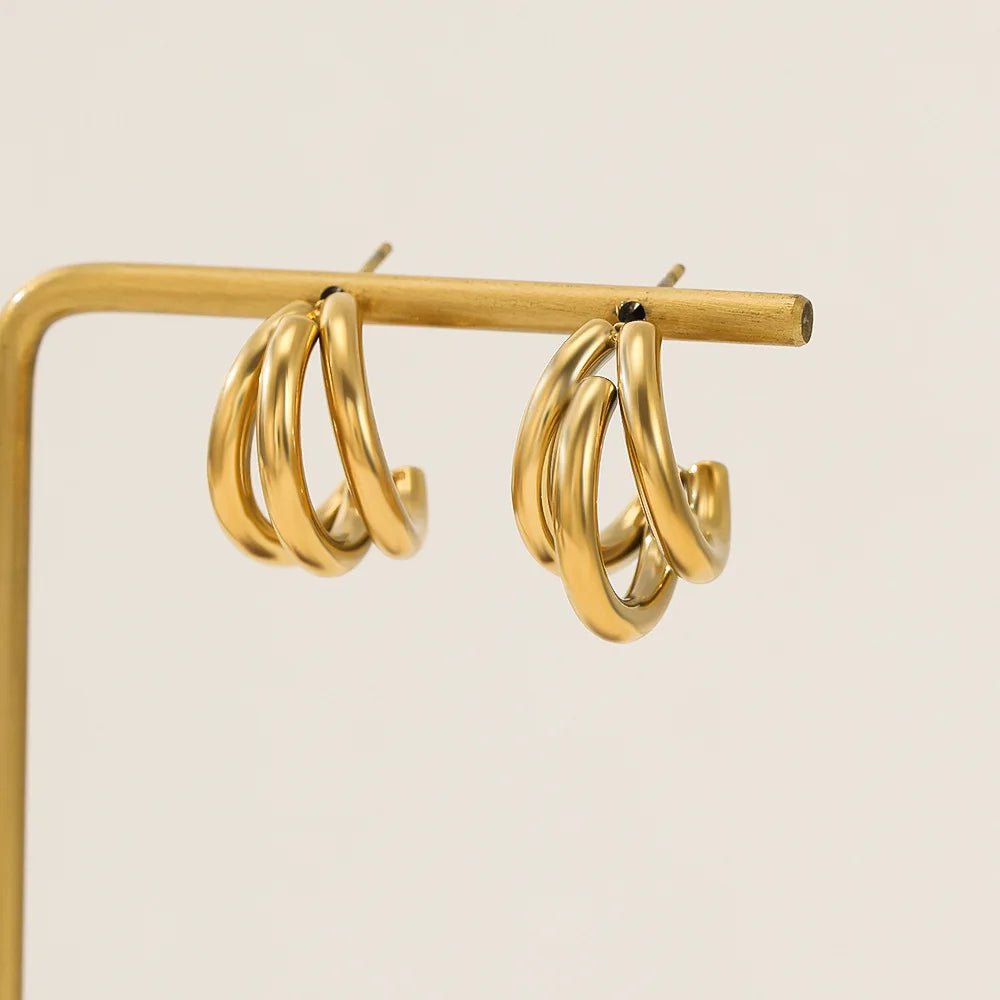 Retro Gold Plated Statement 316L Stainless Steel Vacuum Hoop Earrings Geometric Vacuum Hoop Earrings Women