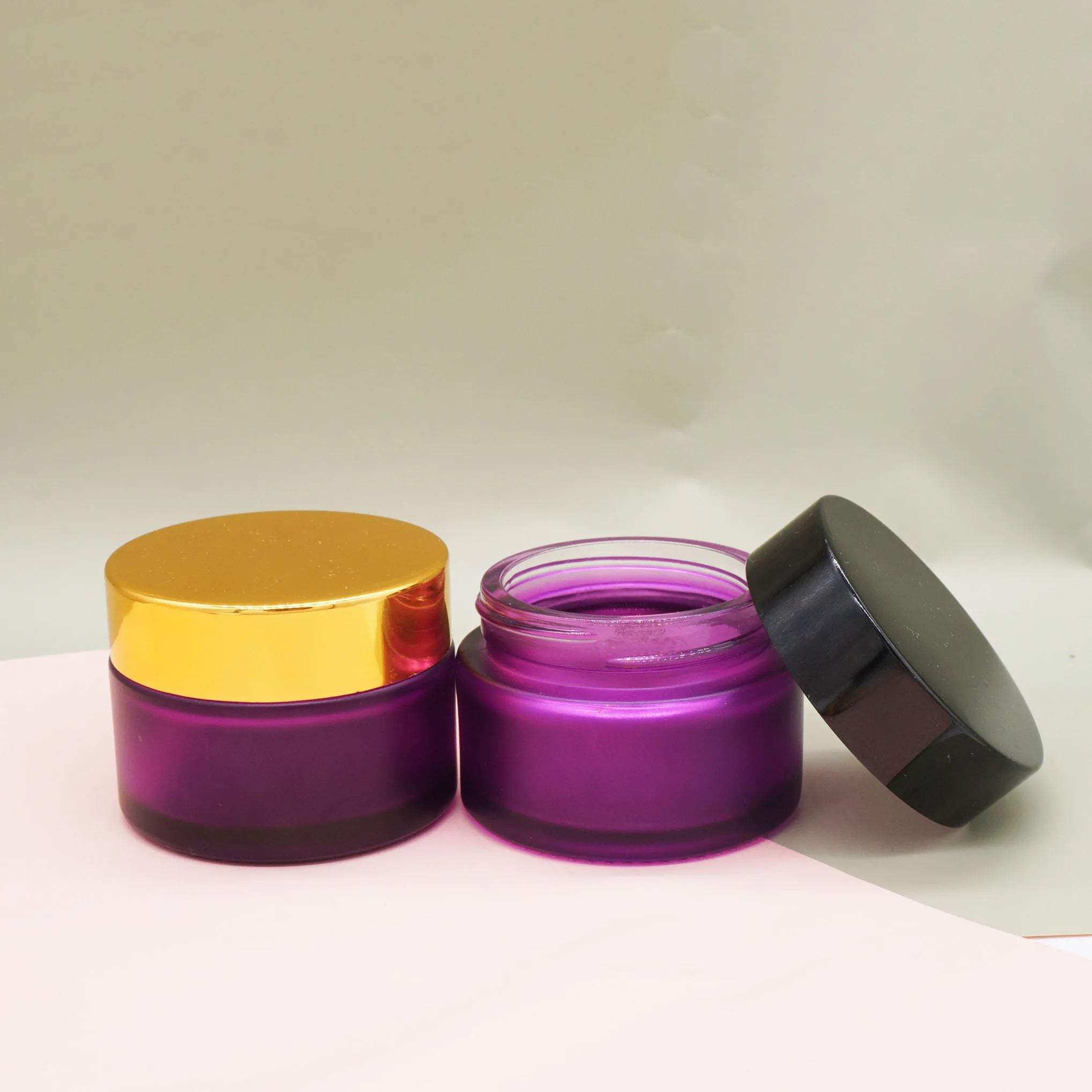 1.7 Ounce Frosted Purple 2oz Cosmetic Jars Glass With Gold Aluminum Lid for Skin Care Cream