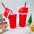 Customized logo Reusable Plastic Cup Cold Drink Christmas Santa Cups With Straw