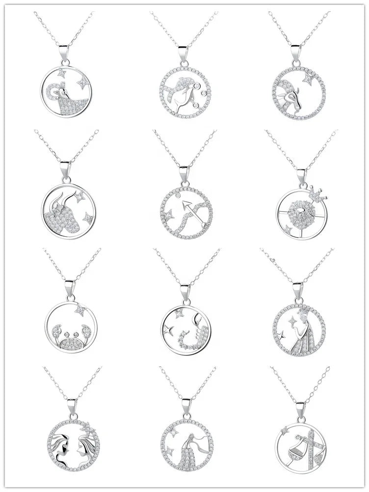 Sterling Silver 925 12 Zodiac Necklace Jewelry Sagittarius Star Pendant Charms for Women