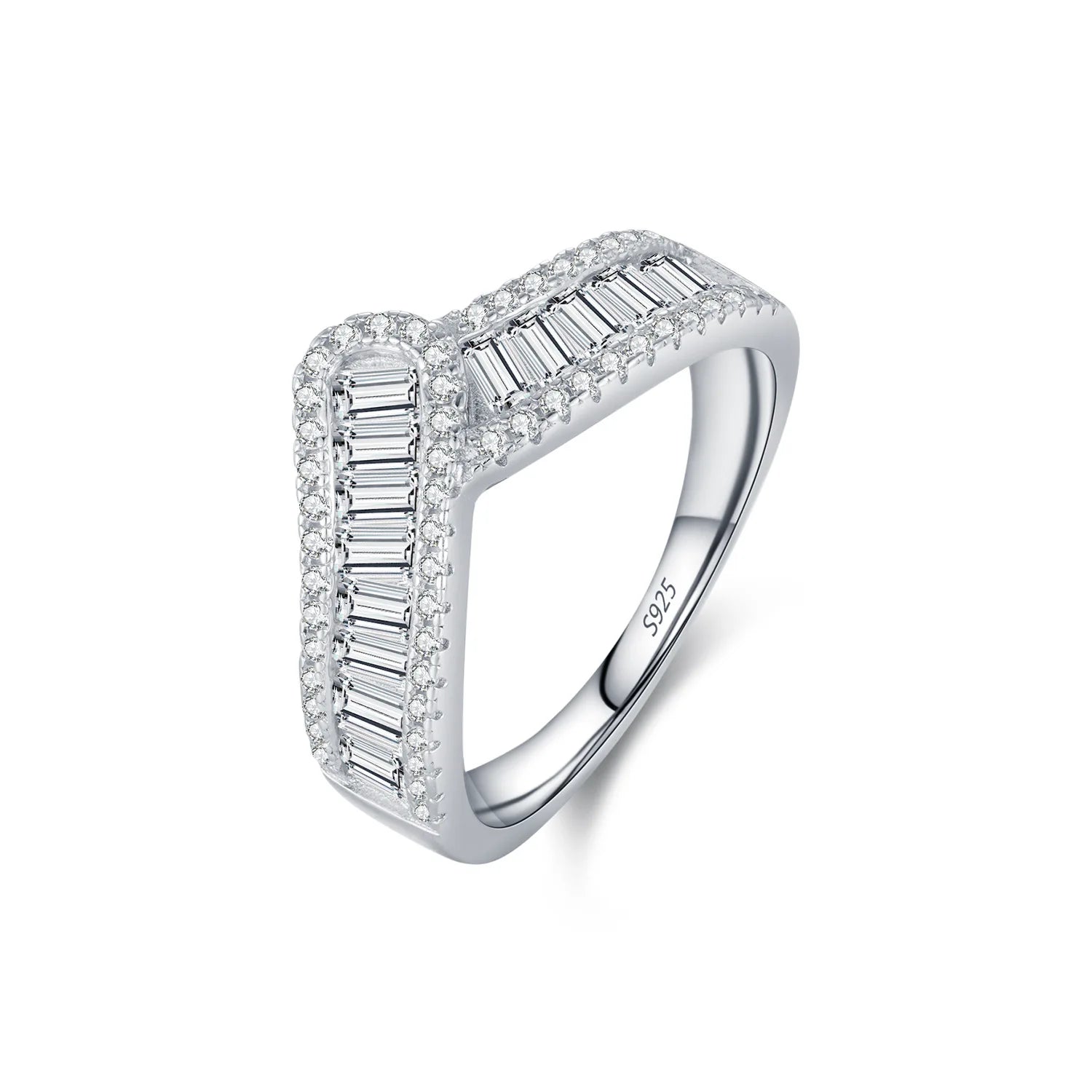 Daidan S925 Silver Luxury Bling Bling V Shaped Silver 925 Jewelry Eternity Pave Cz Engagement Ring