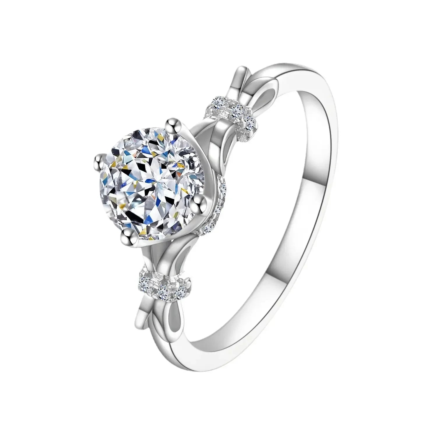Luxury Diamond Jewelry GRA  1ct Four Claw Bow Moissanite Engagement Rings 925 Sterling Silver for Women Wedding