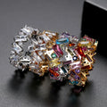 Hot Sale 18K Gold Plated Crystal Ring Colorful Iced Out Cubic Zirconia CZ Geometric Band Ring for Women