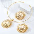 Exaggerated ZA Large Metal Sunflower Pendant Earring Necklaces Set  for Women Hip Hop Gold Flower Collar Necklace Accessories