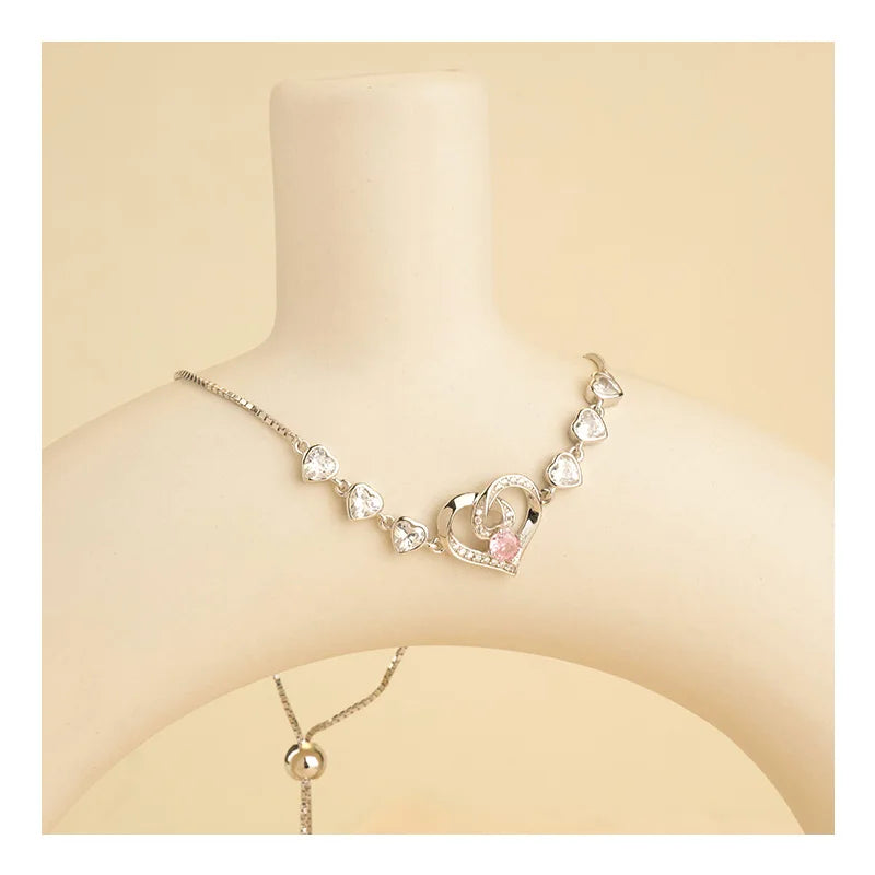 Oem Odm Wholesale Heart Shaped Charm Gift Bracelet Jewelry Women Gift Rhodium Plated Box Chain Bracelet Sterling Silver