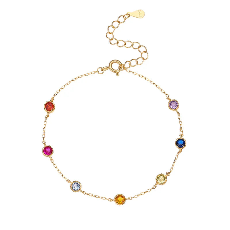 Hot Selling 925 Sterling Silver Jewelry Colorful Zircon Charm Bracelet for Women with Extended Chain