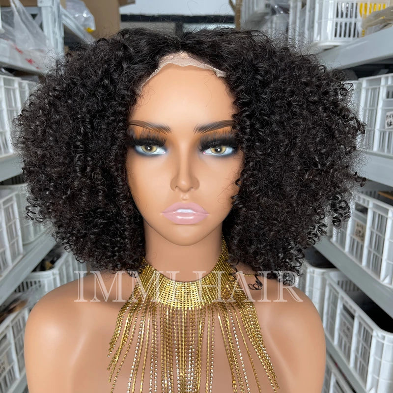 Natural Black 1B Remy Virgin Human Hair Kinky Curly With Headline Hair Wigs for Black Women HD Transparent 4*1 T Lace Front Wig