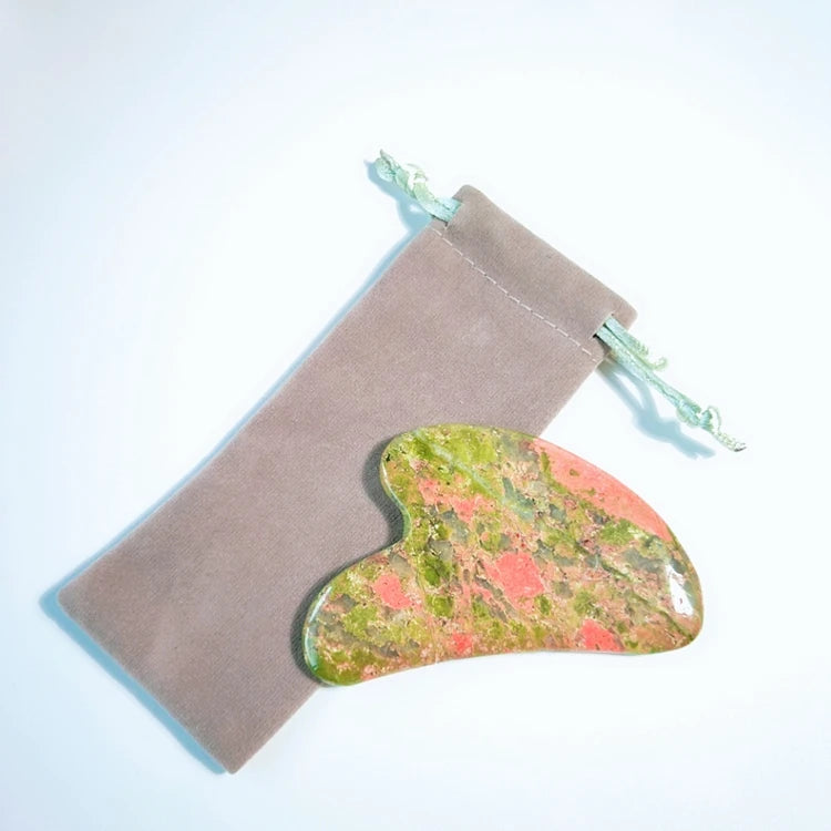 HZ Natural Unakite V Heart Shaped Jade Stone Rose Quartz Guasha Therapy Massage Facial Tools