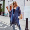 ODM Low MOQ Cotton Beach Blue Print Tassel Loose Women Kimono Cardigan MegaBDM