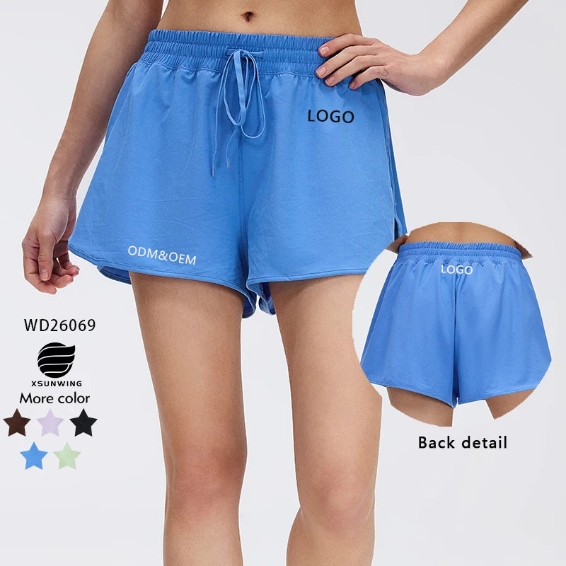 Xsunwing Summer Loose Fit Gym Workout Running Shorts Women Breathable Quick Dry 2 in 1 Double Layer Sports Yoga Shorts WD26069