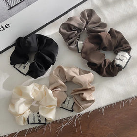 PT051E Custom Logo Hair Accessories Ties Women Hair Band Coffee Cream Black Silk Scrunchies