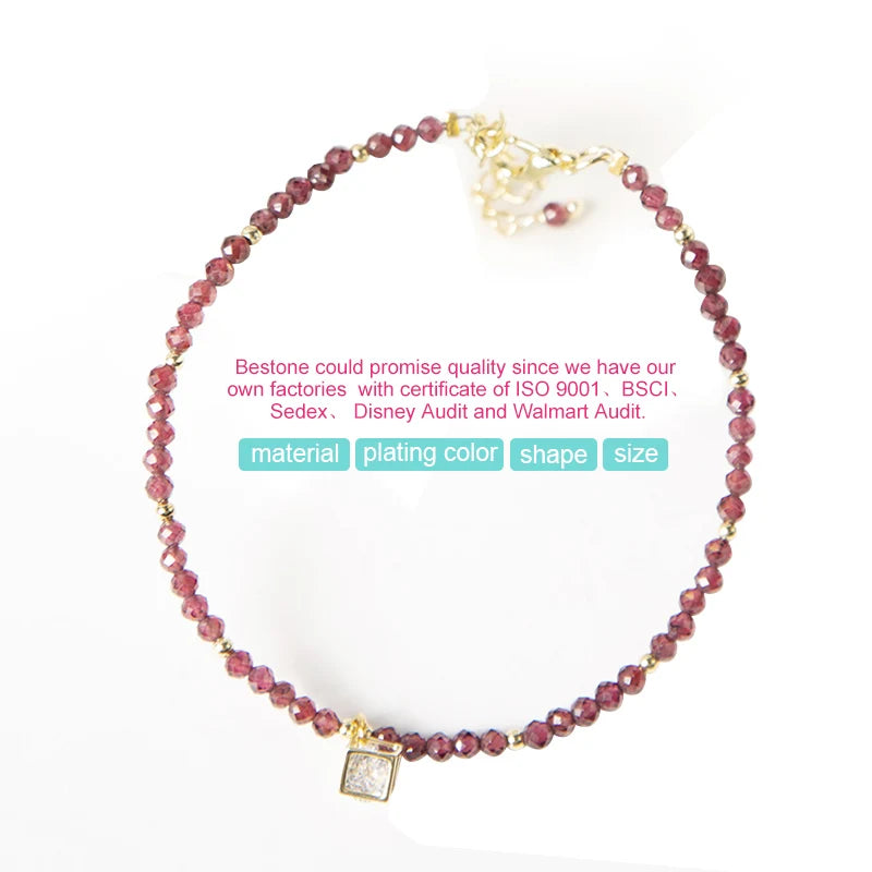 Bestone Trendy 18K Gold Plated Charm Bracelet with Small Gemstone Beads Bezel Setting for Anniversary Occasions