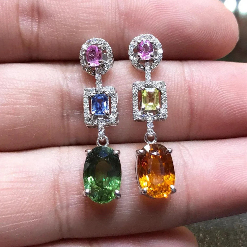 CAOSHI New Trendy Bride Wedding Zircon Earrings Emerald Cut Multicolor Diamond Oval Shaped Drop Earrings for Women