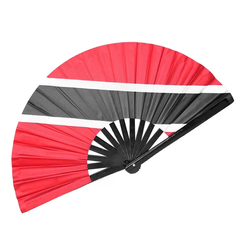 2025 Hot Sale 33cm/13in Trinidad and Tobago Flag Folding Fan Caribbean Bamboo Fans for Festival Party Carnival