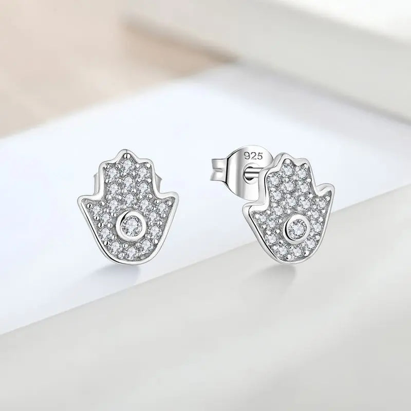 Palm Hamsa Hand Earrings Fashion 925 Sterling Silver Lucky Eye Stud Earrings for Women Jewelry Gift