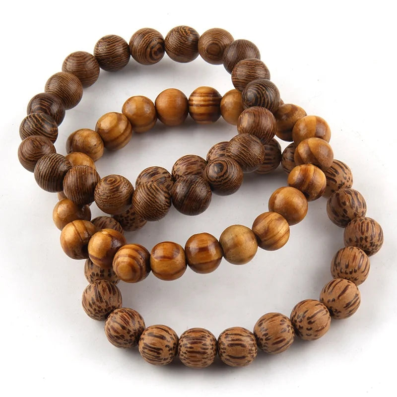 Fashion Handmade Men Stretch Yoga Customize Jewelry 10mm Brown Black Elastic Men Wood Bracelet